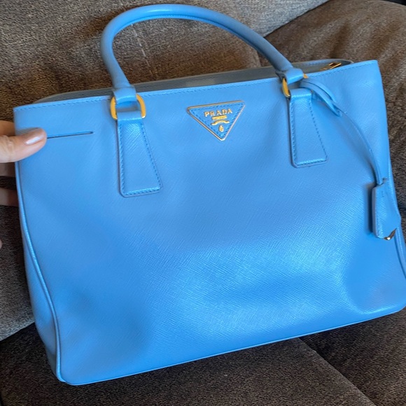 Authentic Prada double Lux tote purse blue with card - Picture 1 of 12